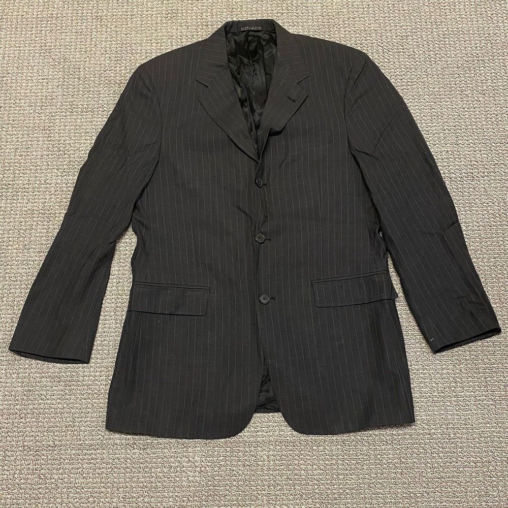 Kenneth Cole Suit Jacket Mens 38R Blazer Sport Coat Black Pinstripe Flaw